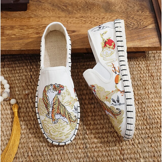 White Espadrille Men's Shoes Slip-On Artistic with