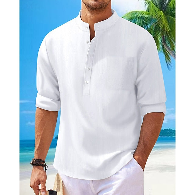 Linen Men's Shirt Casual Popover Cotton
