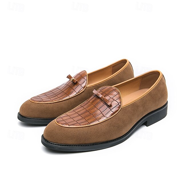 Brown Faux Men's Suede and Pattern Crocodile with Loafers