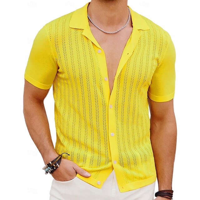 Button Men's Black Cardigan Summer Shirt Up