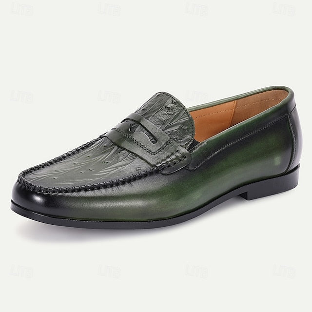 Leather Men's with Green Crocodile Pattern – Loafers