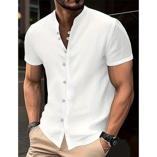 Shirt Summer Band Linen Collar Men's