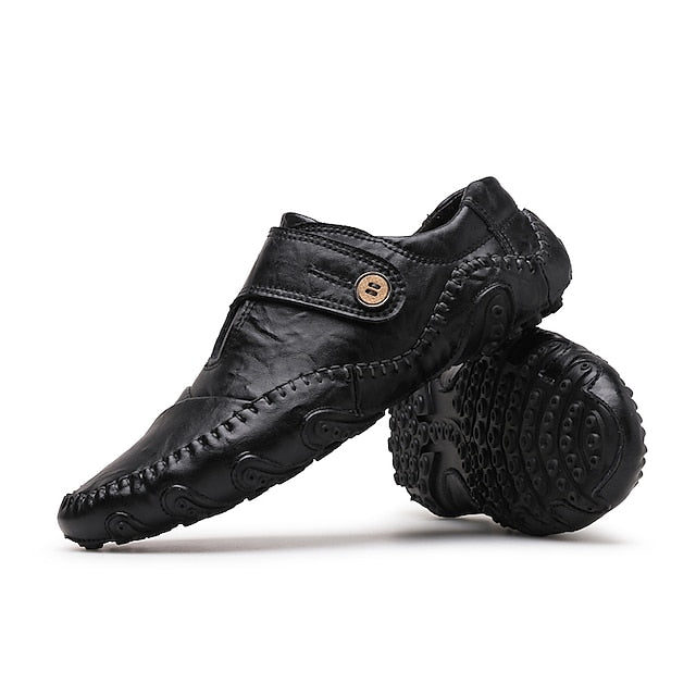 Leather Hand-Stitched Faux Soft Slip-On – Men's Moccasins