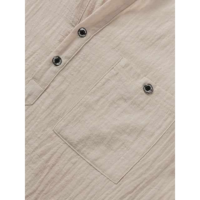 Linen Shirt Popover Up Casual Men's Button