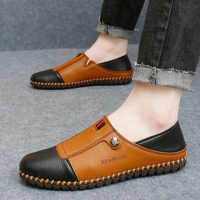 – Men's Leather Driving Loafers Slip-On Casual Two-Tone