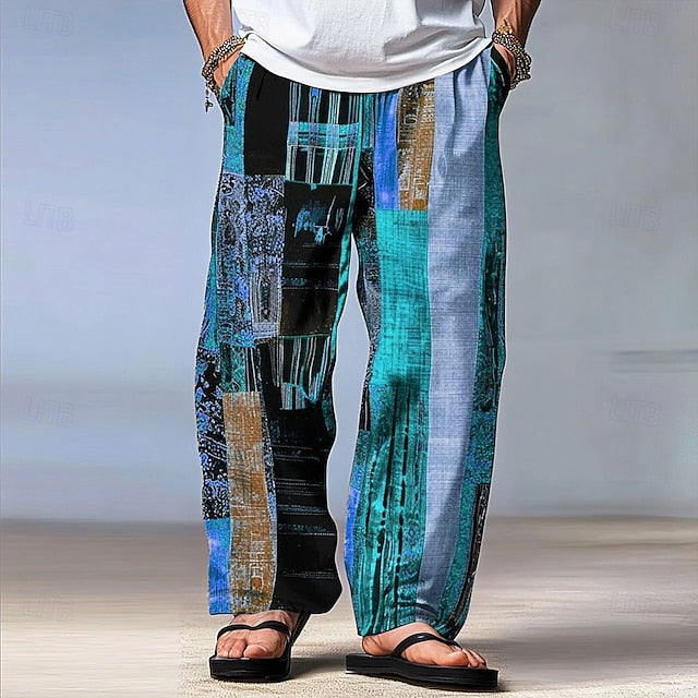 Men's Mid Pants Waist Trousers Block Color Patchwork
