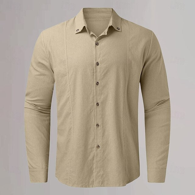 Plain Casual Linen Cotton Shirt Daily Vacation Men's Black