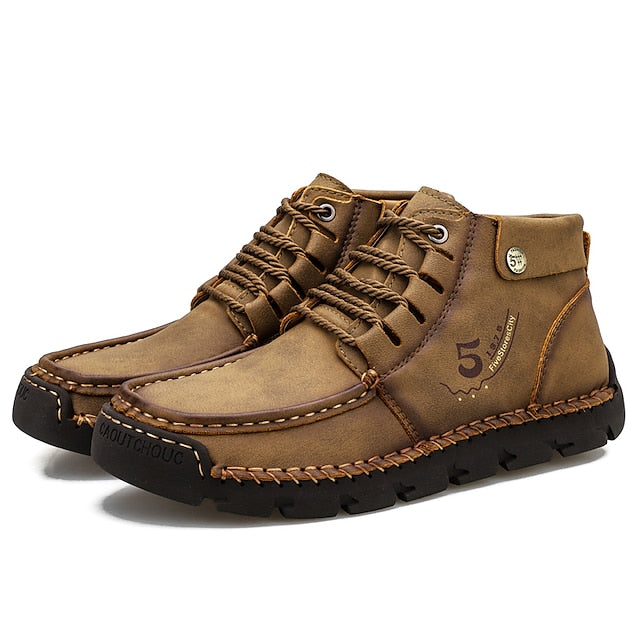 Casual Men's Lace-Up Leather Ankle Vintage Boots –