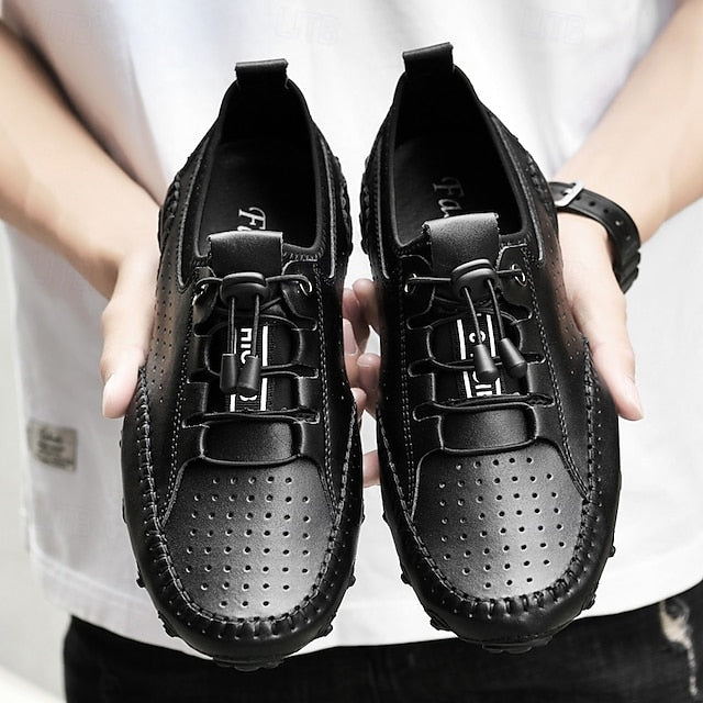 Shoes Casual Perforated with Men's White Hand-Stitched