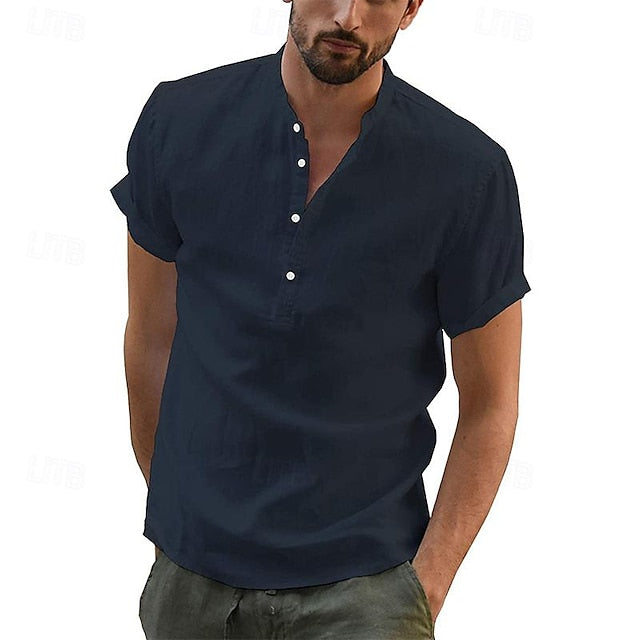 Summer Up Linen Geometric Shirt Men's Button