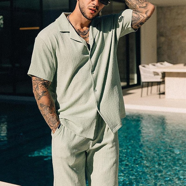 Set Summer Men's Shirt Up Button Casual