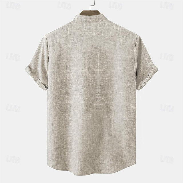 Shirts Men's Vintage Henley Linen Shirt Retro