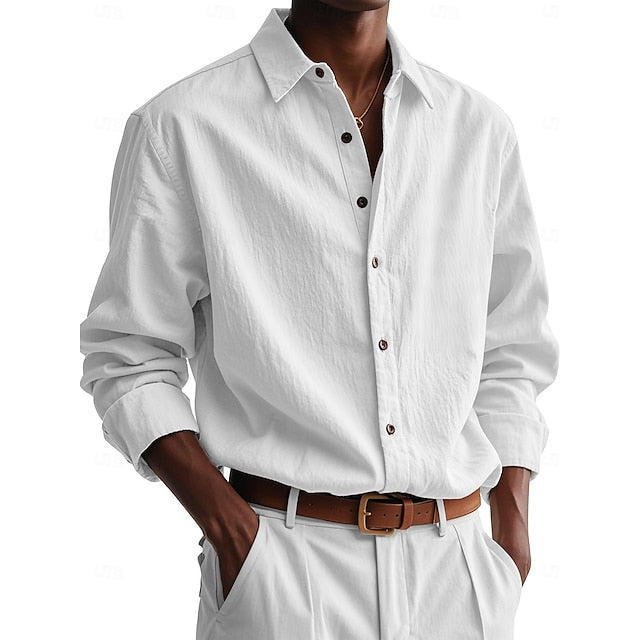 Green Up Button Men's White Shirt Light Casual