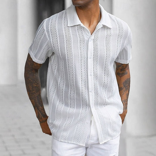 Shirt Summer Casual Men's Up Button Black