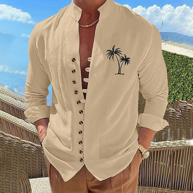 Button Men's Up Summer Linen Shirt Wear Beach