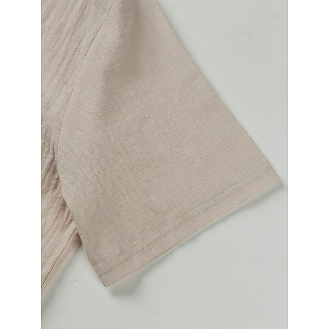 Linen Shirt Popover Up Casual Men's Button