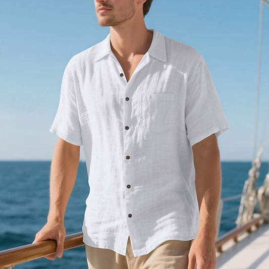 Casual Men's Cotton Shirt Linen Up Button