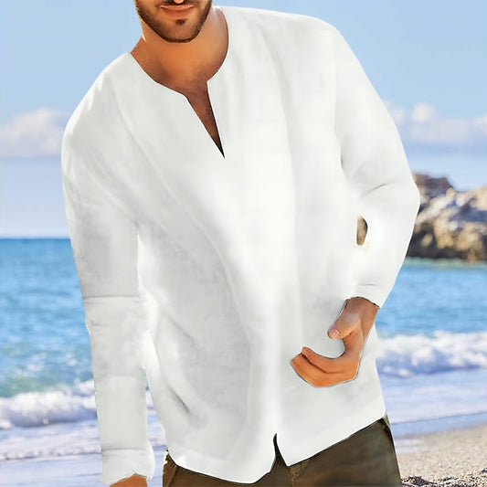 Blue Light Beach Men's Shirt Summer Linen