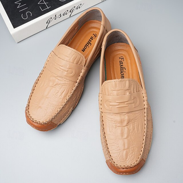 Leather Black with Loafers Faux Men's White Crocodile