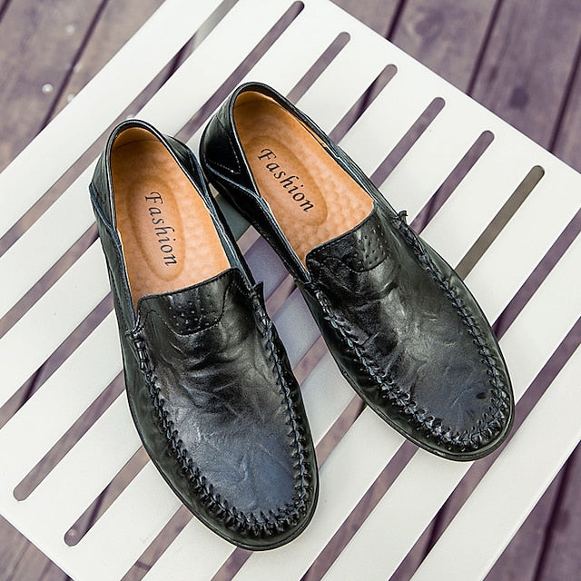 Moccasin Leather Men's Casual Driving – Slip-On Loafers