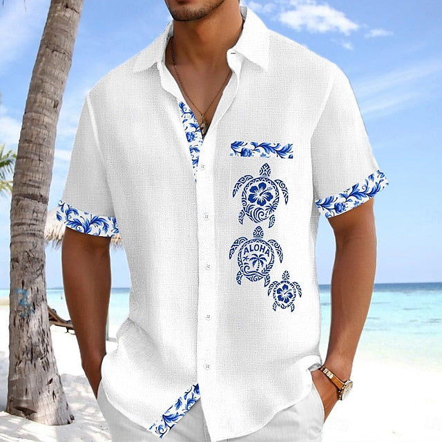 Men's Button Linen Beach Up Shirt Summer