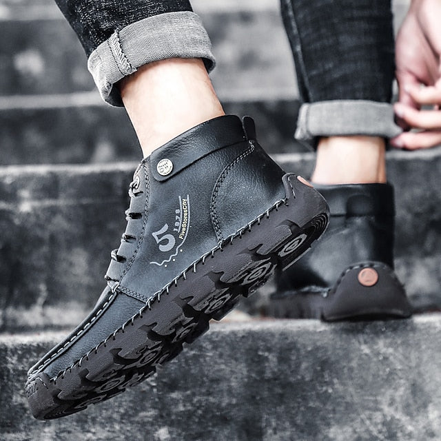 Casual Men's Lace-Up Leather Ankle Vintage Boots –
