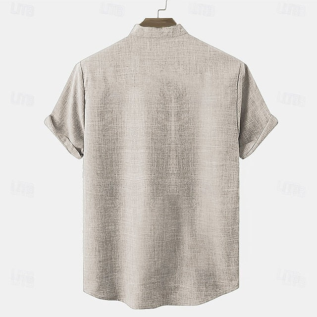 Linen Shirts Men's Vintage Retro Shirt Henley