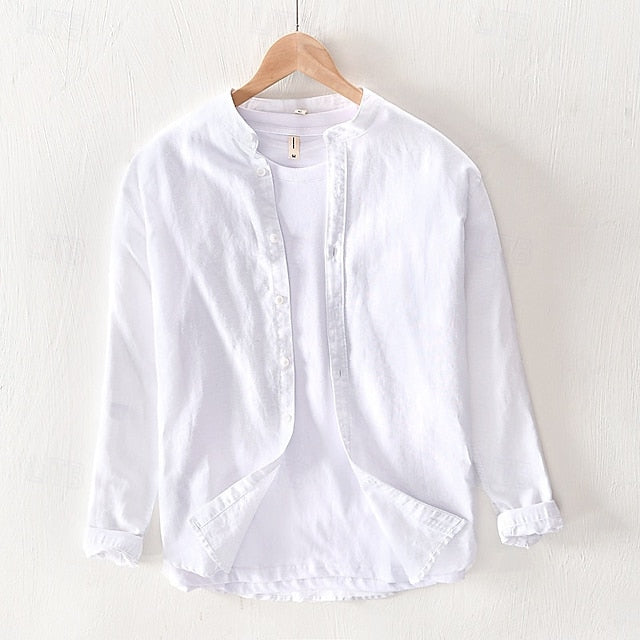 Up Cotton Casual Shirt Men's Button Linen