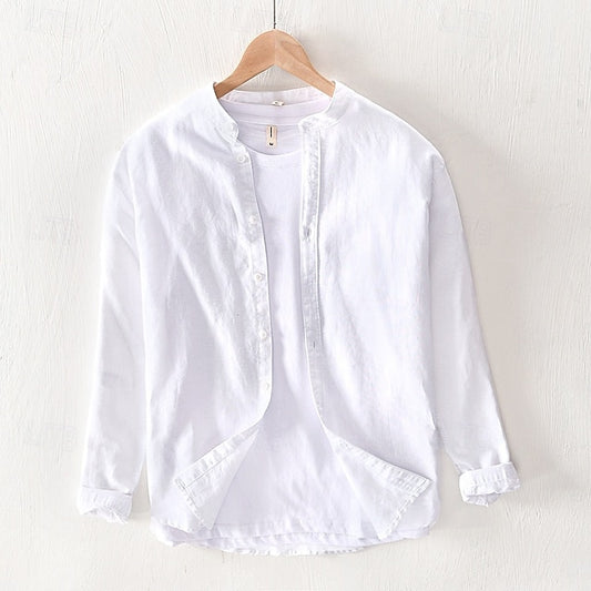 Up Cotton Casual Shirt Men's Button Linen