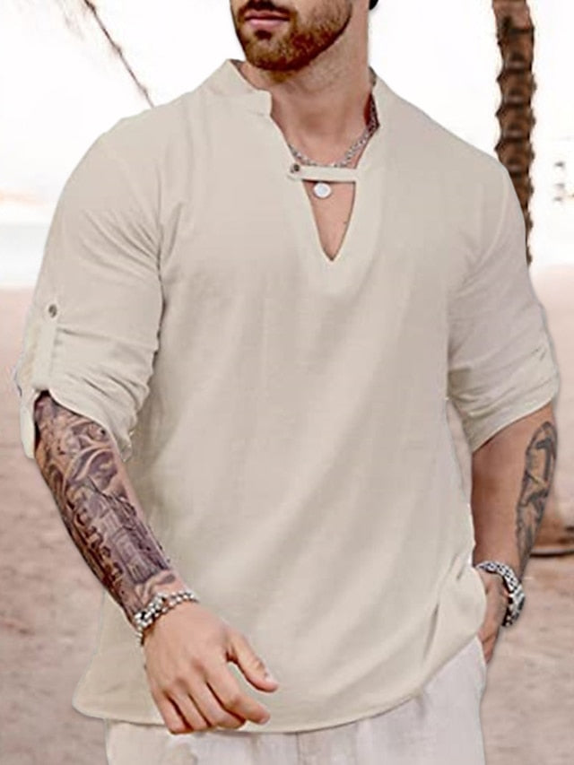 White Linen Beach Casual Shirt Men's