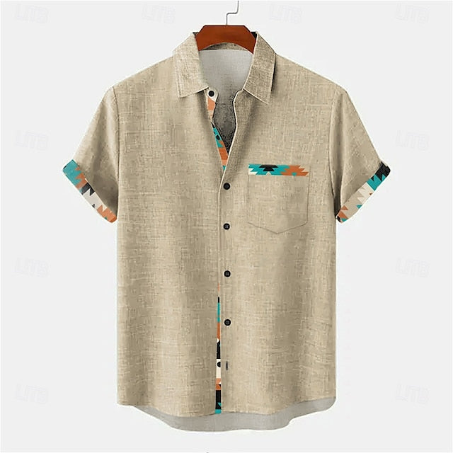 Summer Men's Shirt Sleeve Linen Button Short Up