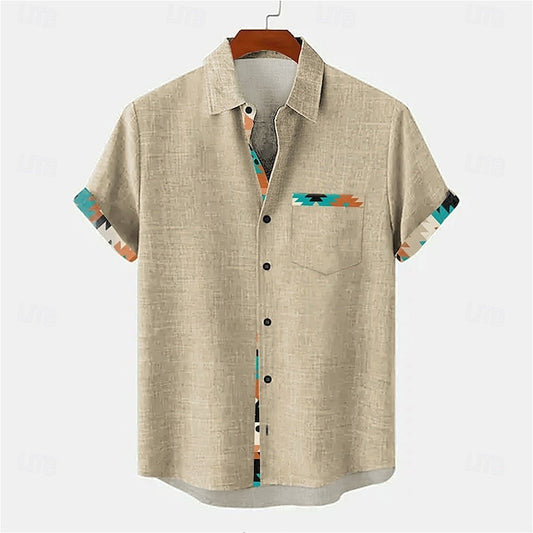 Summer Men's Shirt Sleeve Linen Button Short Up