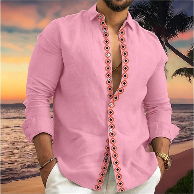 Shirt Beach Casual Summer Up Button Men's