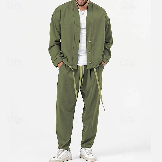 Men's Casual Sets Green Matching 2 Shirt Set Piece