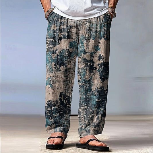 Distressed Men's Trousers Pants Print Retro Baggy Casual