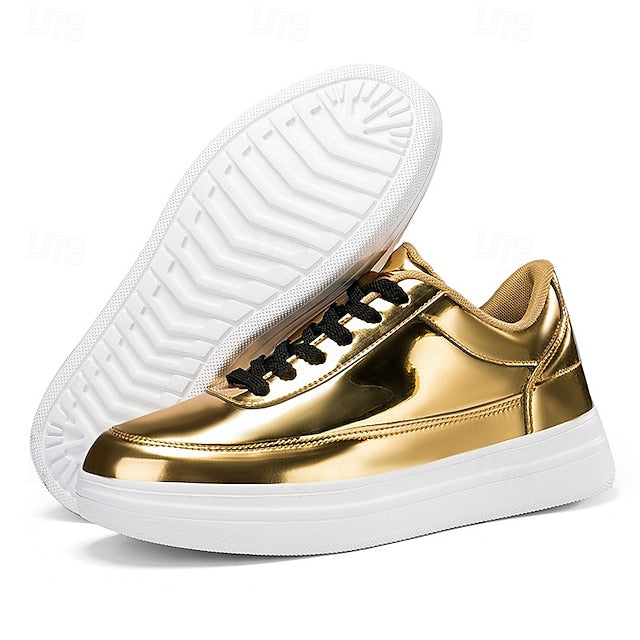 Stylish Gold Sneakers Low-Top – Men's Lace-Up Metallic