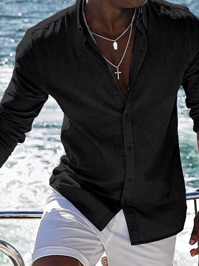 Shirt Linen Beach Men's Plain Summer