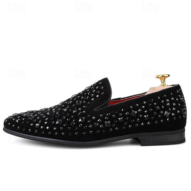 Loafers – Gothic and Prom Velvet Men's Studded Black