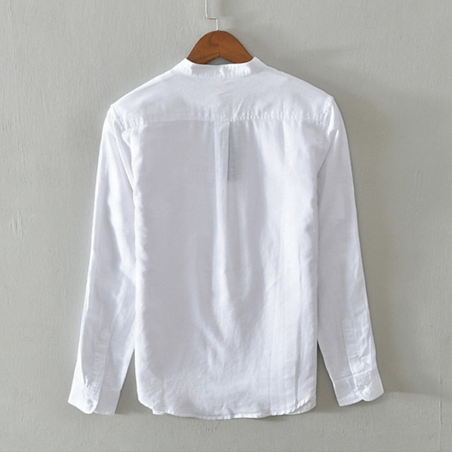 Up Cotton Casual Shirt Men's Button Linen