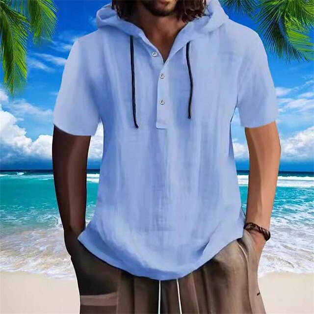 Plain Casual Popover Cotton Men's Shirt