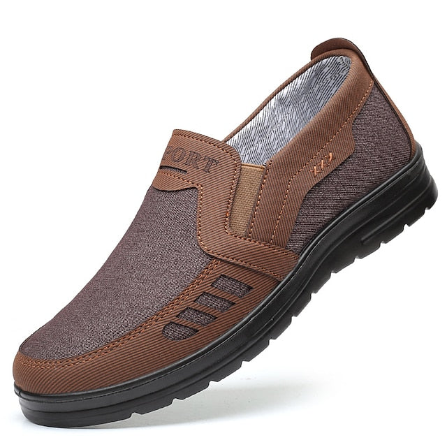 Faux Loafers Leather Brown Slip-On with Side Men's Zipper