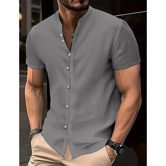 Shirt Summer Band Linen Collar Men's