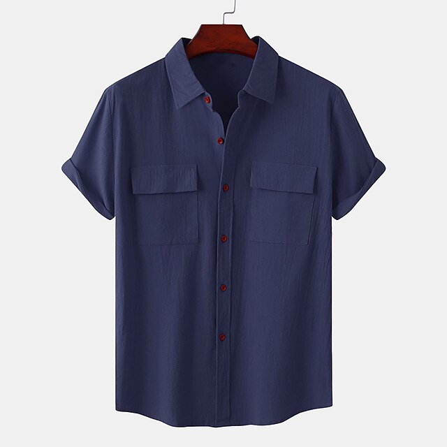Shirt Wear Linen Beach Men's Up Button Summer