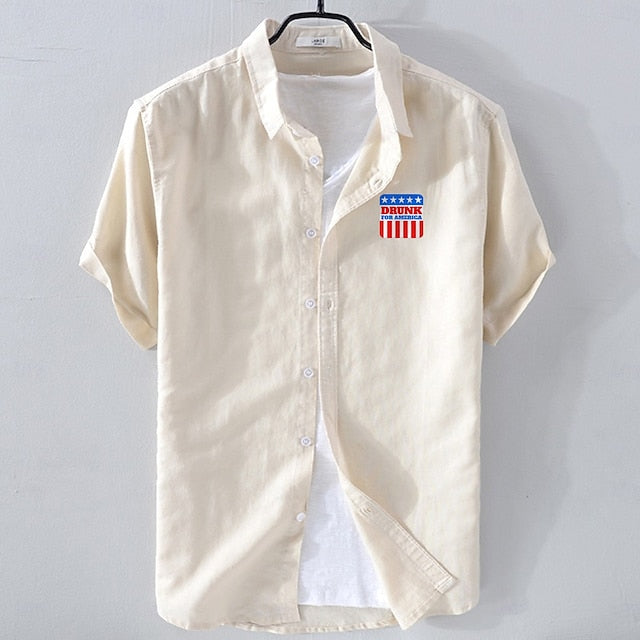 Shirt Cotton Casual Men's Up Button Linen