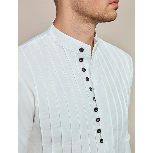 Men's Popover Shirt Band Collar Summer