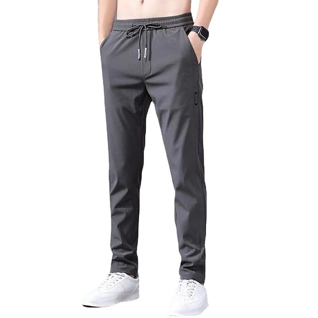 Drawstring Elastic Pants Trousers Waist Casual Solid Men's