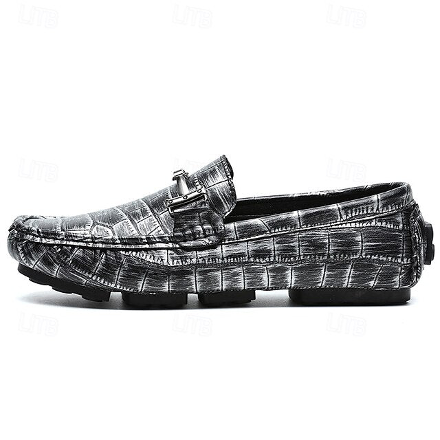 Pattern Leather Faux - Purple Crocodile Men's Loafers