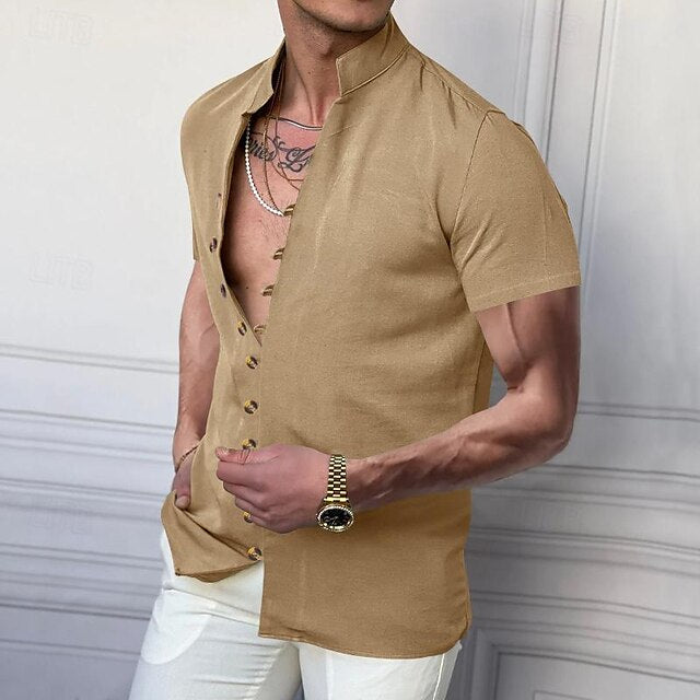 Mandarin Chinese Linen Men's Collar Shirt