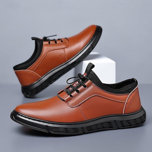 Men's with Black Shoes Leather Faux Brown Contrast Casual