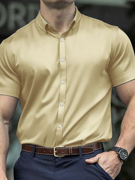 Summer Casual Men's Up Shirt Button Gold